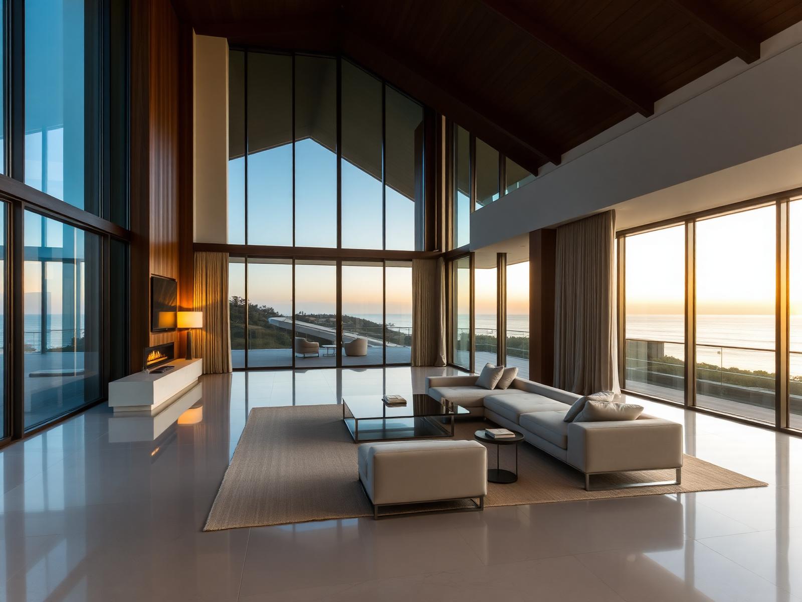 Luxury Newport Beach interior at dusk